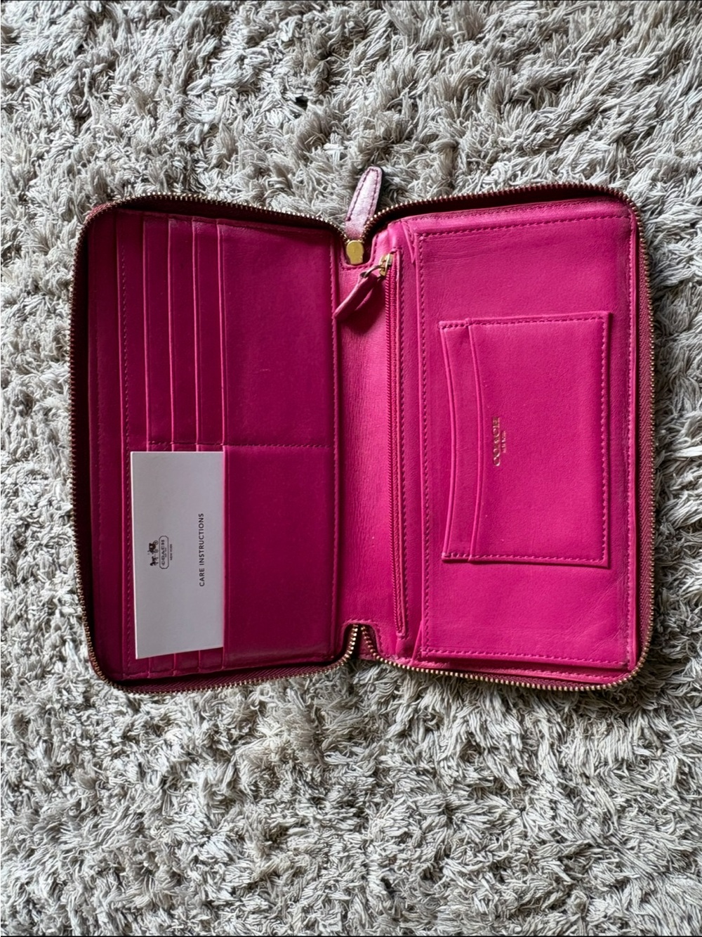 Coach Dark Red Pink Zip-Around Leather Wallet